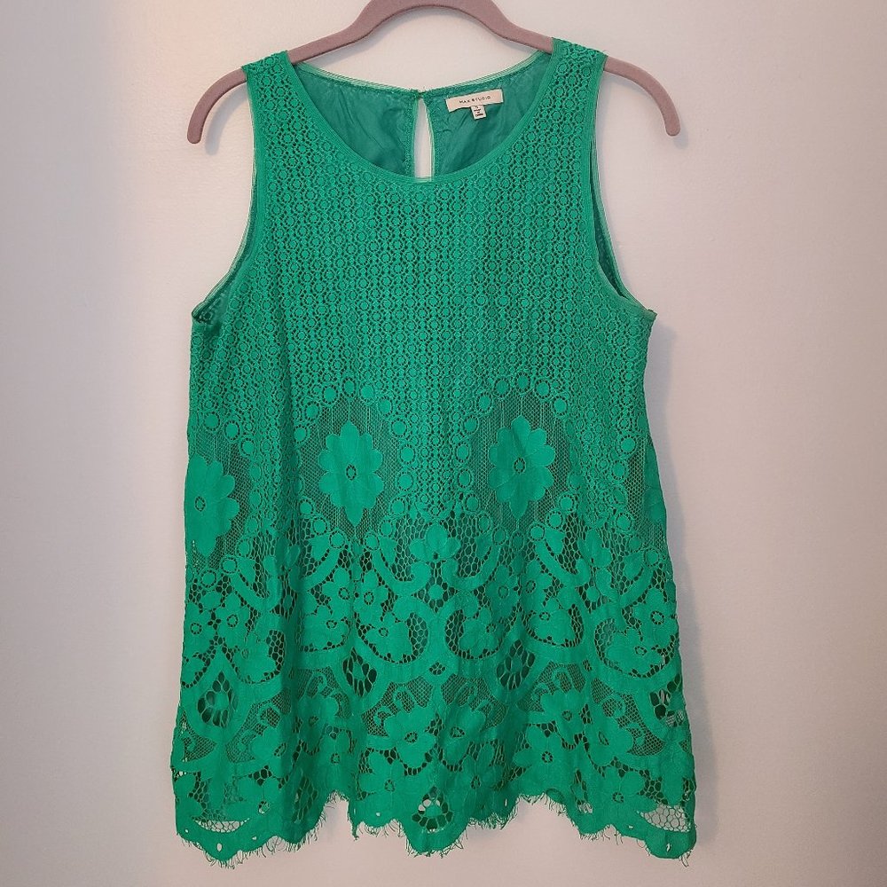 S - Max Studio Green Longline Eyelet Shirt